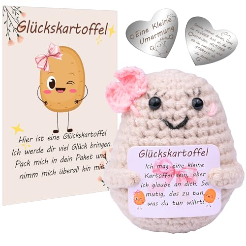 Mwmoeen Lustige Positive Kartoffel Pocket Hug, Kreative Strickwolle Kartoffel und Kleine Umarmung Glücksbringer (Silber), Mutmacher Geschenk, Recovery Gift，Beste Freundin Geschenke für Frauen. von Mwmoeen