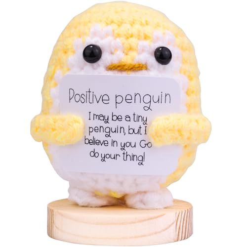 Mwmoeen Lustiger Positiver Pinguin, Glücksbringer Penguin Pocket Hug Geschenke, Süßes Gestricktes Pinguin mit Positiver Karte Aufmunterung Geschenke, Motivationsgeschenke, Beste Freundin Geschenke von Mwmoeen