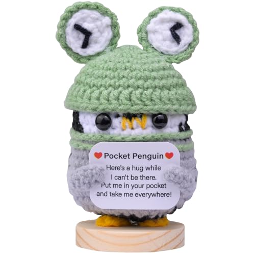 Mwmoeen Lustiger Positiver Pinguin, Glücksbringer Penguin Pocket Hug Geschenke, Süßes Gestricktes Pinguin mit Positiver Karte Aufmunterung Geschenke, Motivationsgeschenke, Beste Freundin Geschenke von Mwmoeen