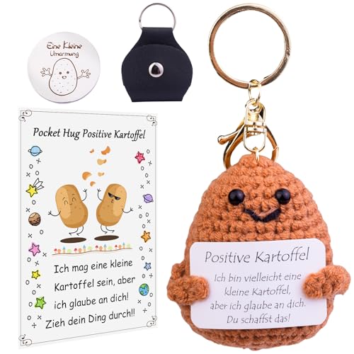 Mwmoeen Pocket Hug Positive Kartoffel, Positive Potato Schlüsselschnalle und Glücksbringer, Kreative Strickwolle Kartoffel Puppe Geschenk mit Positiver Energiekarte für Beste Freund Kollegen(B) von Mwmoeen