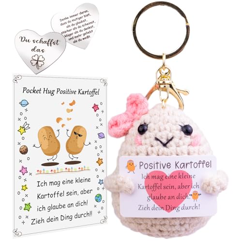 Mwmoeen Pocket Hug Positive Kartoffel, Positive Potato Schlüsselschnalle und Glücksbringer, Kreative Strickwolle Kartoffel Puppe Geschenk mit Positiver Energiekarte für Beste Freund Kollegen(D) von Mwmoeen