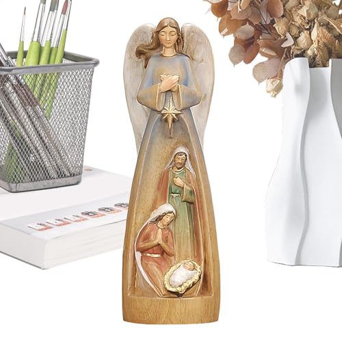 Mwqpgyh Krippenfigur der Heiligen Familie,Holzfigur der Heiligen Familie | Jesus-Krippenszene aus Holz, Sammlungsfiguren, Weihnachtsszene - Geformte, handbemalte dekorative Figur, 3D-Tischdekoration, von Mwqpgyh