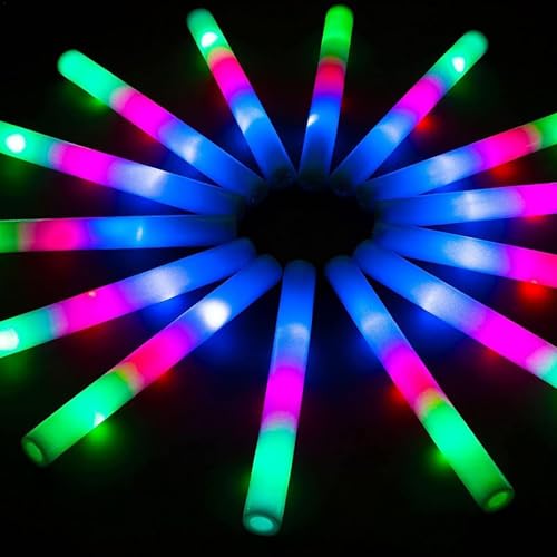 Mwqpgyh Schaumstoff-Stäbchen, Leuchtstäbe, Leuchtstäbe, 48 x 4 cm, leuchtende Schaumstoffstäbe, LED-Stäbe mit 3 Modi, buntes Blinken, langlebige Leuchttüten, blinkende LED-Lichtstäbe, 10 Stück von Mwqpgyh