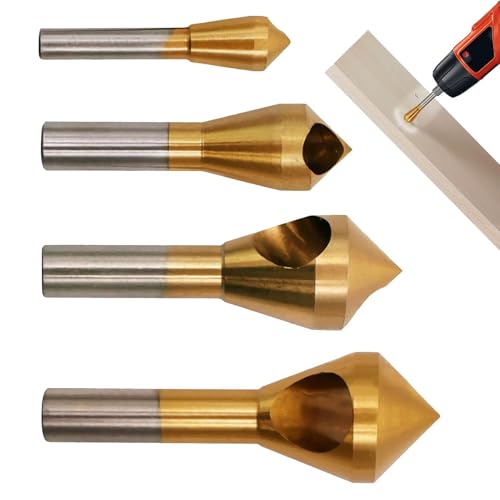 Mwqpgyh Senker-Fase-Entgratungswerkzeug-Set, Senker-Bohrer-Set | 4X Metall-Holzbohrer | Werkzeuge zum Entfernen von Graten, 90-Grad-Senker-Bits für Sperrholz, Holz, Acryl, PVC und Metall von Mwqpgyh