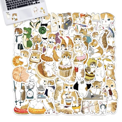 Mxshc 64 Stück Lustiges Katzen Aufkleber Set Cute Katzen Meme Sticker Aus PVC Selbstklebende wasserdichte Dekorative Katze Graffiti Aufkleber Für Skateboards, Wände, Notizbücher von Mxshc