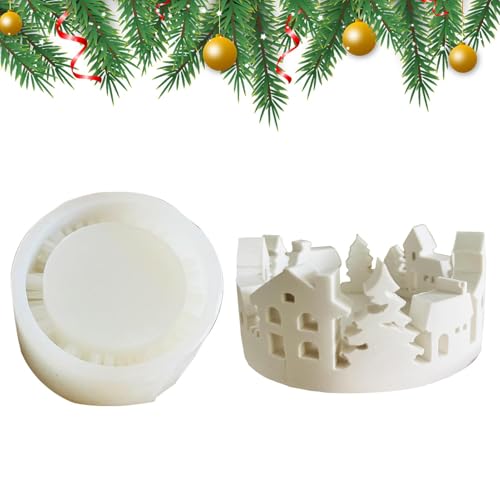 Mxshc Teelichthalter-Silikonformen für Epoxidharz,Silikon-Teelichthalterform - Haus- und Weihnachtsbaum-Gipsornamentformen - Hausbaum-Silikonformen für Beton-Gipsform von Mxshc