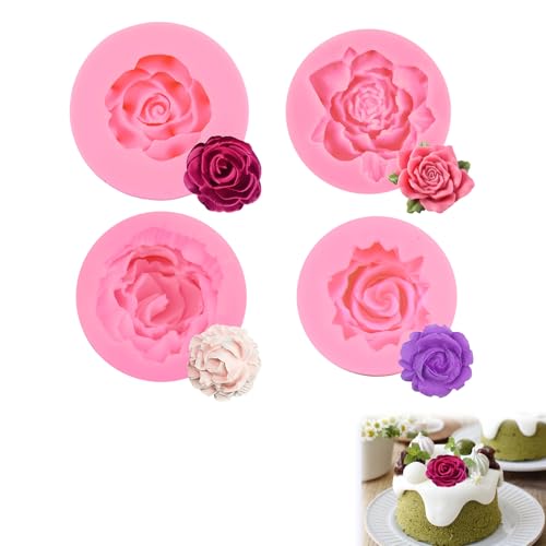 4 Stücke 3D Silikonblütenform, Rose Blume Fondant Silikonformen, Gießformen Kerzen, Anwendbar auf Blume Blühen Rose für Kuchen, Dekoration Schokolade, Süßigkeit Herstellung von MxyVrix