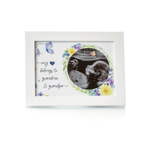 MBHB Ultraschall-Bilderrahmen aus Holz, 12,7 x 17,8 cm, Echtholz-Bilderrahmen mit 8,9 cm Kreisausschnitt, schönes Display für den ersten Scan des Babys, ideales Geschenk, geeignet für von My Baby's Heartbeat Bear