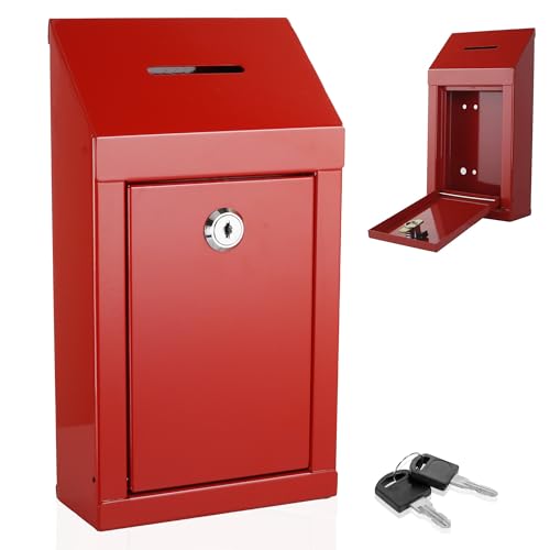 Sichere Stahl-Sammelbox mit Schlitz oben und Schloss mit Schlüsseln, Wandmontage mit vorgebohrten Löchern, 25,4 x 15,2 x 6,3 cm, Schlüsselbox für Heimbüro, Rot Sichere Stahl-Sammelbox mit Schlitz oben und Schloss mit Schlüsseln, Wandmontage mit vorgebohrten Löchern, 25,4 x 15,2 x 6,3 cm, Schlüsselbox für Heimbüro, Rot von My Charity Boxes