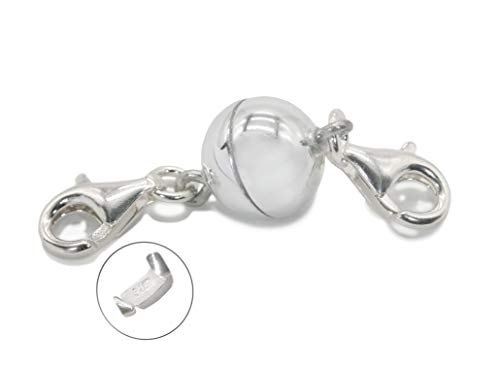 My Home Crystal - Magnetschließe Magnetverschluss mit 2-mal 925/35 Silber Karabiner für Schmuck/Armbänder zum Einfügen (10.00, 1 Stück Glanz Silber) von My Home Crystal