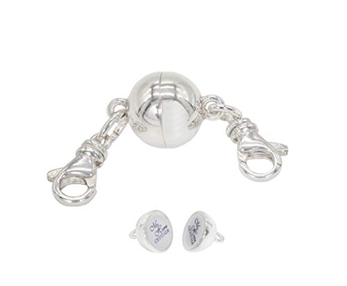 My Home Crystal - Magnetverschluss Juwelierqualität für Ketten und Armbänder 925/35 AG Silber mit und ohne Verlängerung/Doppelkarabiner (Magnet mit 2x drehbarem Karabiner 8mm) von My Home Crystal