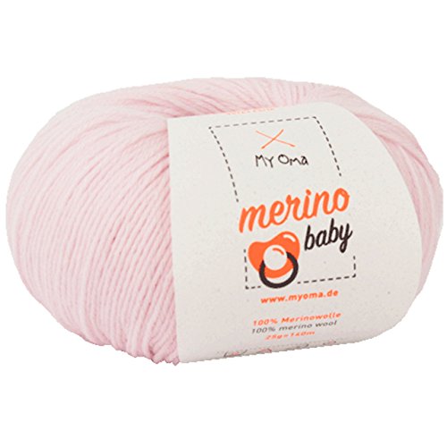 Babywolle stricken - Merino Baby babyrosa (Fb 6020) - 1 Knäuel Babywolle rosa + GRATIS Label - Babywolle häkeln – 100% Merinowolle Babywolle von MyOma - 25g/140m – Nadelstärke 2,5-3mm von My Oma