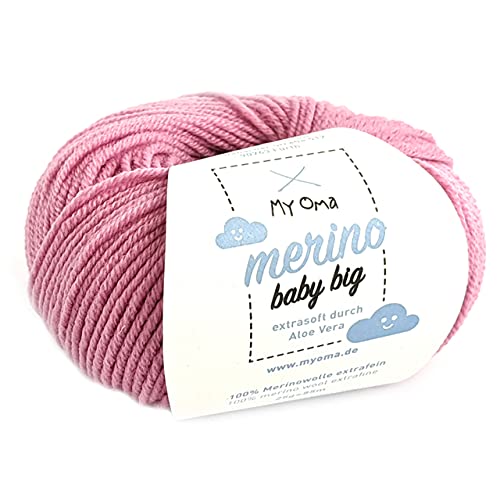 Babywolle zum Stricken weich - Merino Baby Big Pfingstrose (Fb 8015) - 1 Knäuel Babywolle rosa + GRATIS Label - Baby Wolle Stricken - 25g/85m - Nadelstärke 4mm - Merinowolle Baby Altrosa von Myoma von My Oma