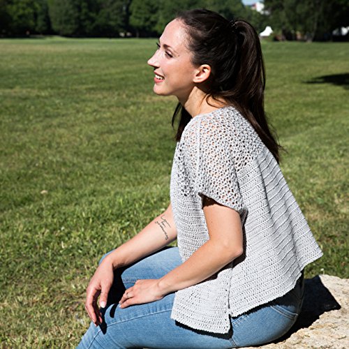 Häkelpackung Top oversize - DIY Top Urban Summer - Häkel-Set mit 9 Knäuel Cotton pure grau (Fb 231) Wolle häkeln INKL. Häkelnadel 3,5mm– Sommerwolle + Häkelanleitung + GRATIS Label von MyOma von My Oma