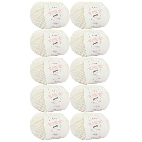 Merino Wolle zum Stricken -10x Merino pure natur (Fb 4800)- 10 Knäuel Merino Wolle natur + GRATIS Label - Merinowolle extrafein - 50g/65m - Nadelstärke 6-7mm - Merinowolle kaufen - Merinowolle chunky von My Oma