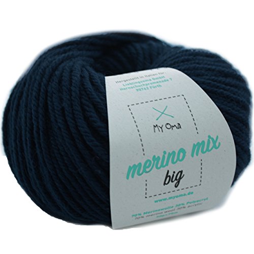 Merinowolle -1 Knäuel Merino Wolle Marine (Fb 3409)- Blaue Merinowolle zum Stricken + GRATIS Myoma Label - Strickgarn Merino - 50g/75m - Myoma Wolle - Wolle zum Stricken - weiche Wolle - Merino Garn von My Oma