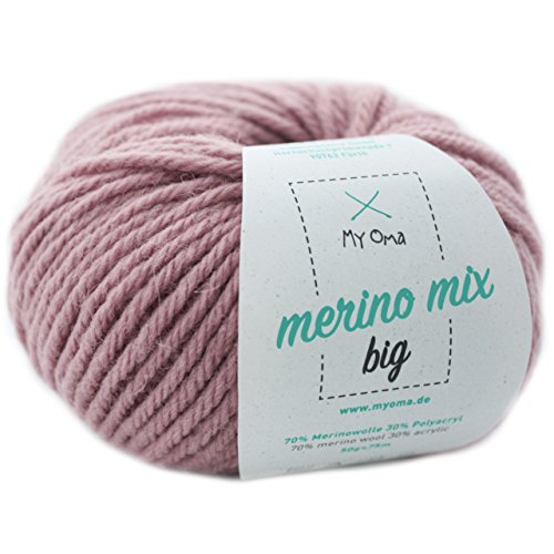 Merinowolle - 1 Knäuel Merino Wolle Puder (Fb 3731) - rosa Merinowolle zum Stricken + GRATIS Myoma Label - Wolle zum Stricken - Strickgarn Merino - 50g/75m - Myoma Wolle - weiche Wolle - Merino Garn von My Oma