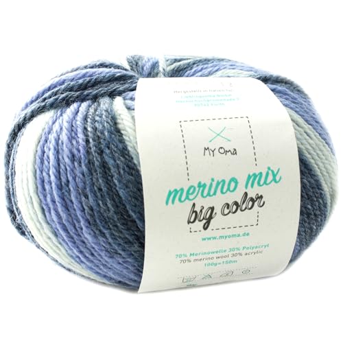 Merinowolle -1 Knäuel Merino Wolle Spirit (Fb 5005)- Color Merinowolle zum Stricken + GRATIS Myoma Label - 100g/150m - Wolle zum Stricken - Myoma Wolle - weiche Wolle - Merino Garn von My Oma