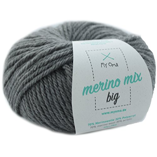 Merinowolle - 1 Knäuel Merino Wolle Stein (Fb 3021) - graue Merinowolle zum Stricken + GRATIS Myoma Label - Strickgarn Merino - 50g/75m - Myoma Wolle - Wolle zum Stricken - weiche Wolle - Merino Garn von My Oma