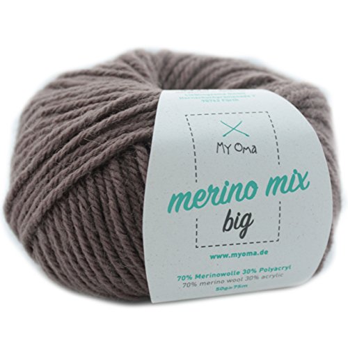 Merinowolle -1 Knäuel Merino Wolle Taupe (Fb 3995)- braune Merinowolle zum Stricken + GRATIS Myoma Label - Strickgarn Merino - 50g/75m - Wolle zum Stricken - Myoma Wolle - weiche Wolle - Merino Garn von My Oma