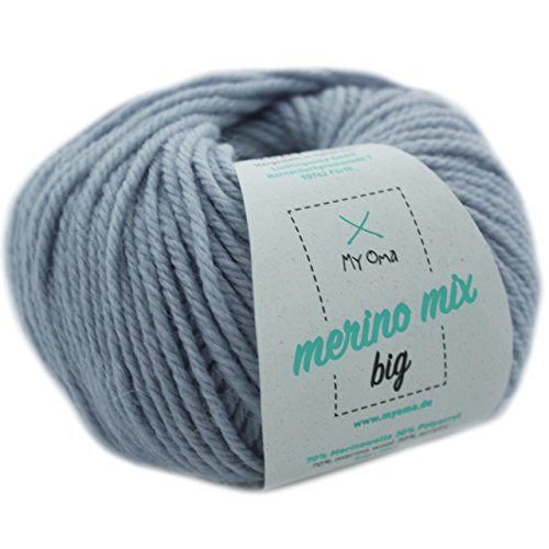 Merinowolle -1 Knäuel Merino Wolle eisblau (Fb 36277)- Blaue Merinowolle zum Stricken + GRATIS Myoma Label - Wolle zum Stricken - Strickgarn Merino 50g/75m - Myoma Wolle - weiche Wolle - Merino Garn von My Oma