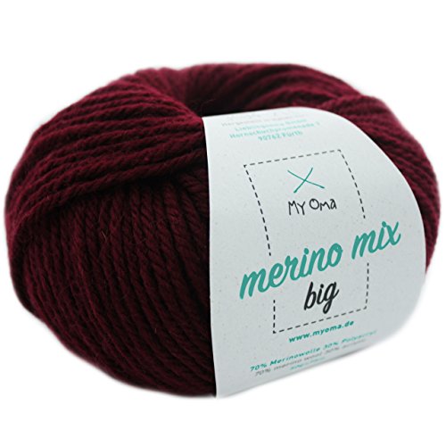 Merinowolle -1 Knäuel Merino Wolle kaminrot (Fb 3004)- rote Merinowolle zum Stricken + GRATIS Myoma Label - Strickgarn Merino - 50g/75m - Myoma Wolle - weiche Wolle - Merino Garn - Wolle zum Stricken von My Oma