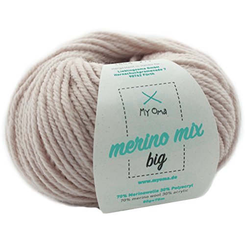 Merinowolle -1 Knäuel Merino Wolle leinen (Fb 3804)- beige Merinowolle zum Stricken + GRATIS Myoma Label - Strickgarn Merino - 50g/75m - Myoma Wolle - weiche Wolle - Merino Garn - Wolle zum Stricken von My Oma