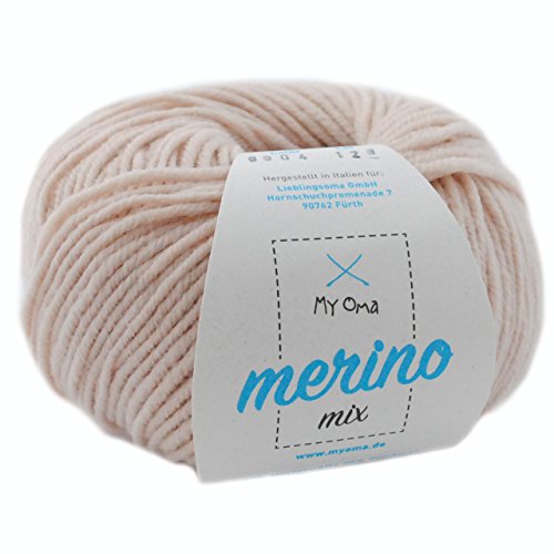 Merinowolle - 1 Knäuel Merino Wolle mandel (Fb 9904) - beige Merinowolle zum Stricken -Strickgarn Merino + GRATIS MyOma Label - 50g/120m - MyOma Wolle - weiche Wolle - Merino Garn (79€/kg) von My Oma