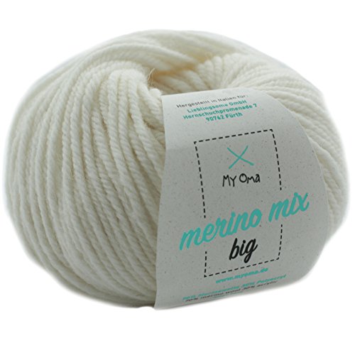 Merinowolle - 1 Knäuel Merino Wolle naturweiß (Fb 3800) - weiße Merinowolle zum Stricken + GRATIS Myoma Label - Strickgarn Merino - 50g/75m - Myoma Wolle - weiche Wolle - Merino Garn von My Oma