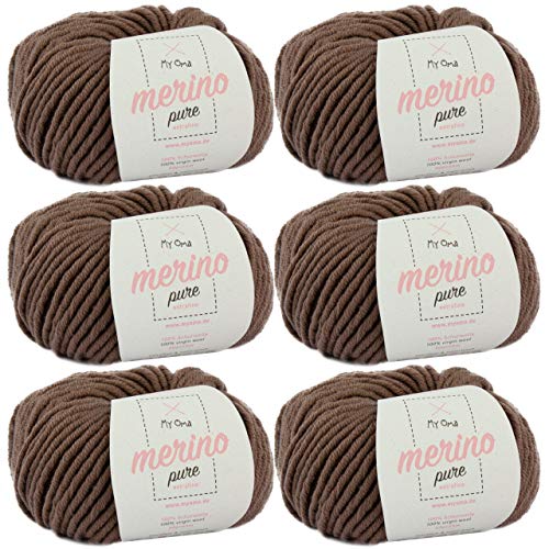 Merinowolle -6x Merino pure taupe (Fb 4368)- 6 Knäuel Merinowolle taupe + GRATIS Label - Merino Wolle zum Stricken braun - 50g/65m - Nadelstärke 6-7mm - 100% Merino - Wolle zum Häkeln von My Oma