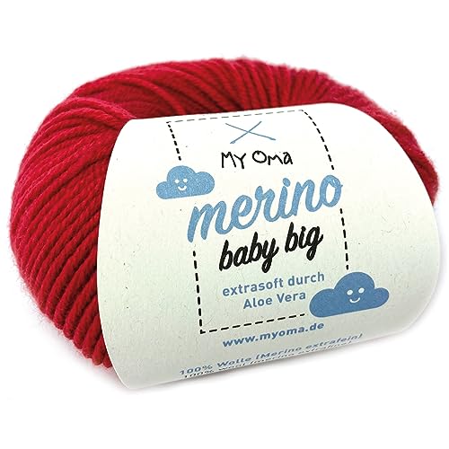 Merinowolle Baby - Merino Baby Big Kirsche (Fb 8025) - 1 Knäuel Babywolle rot + GRATIS Label - Baby Merino Wolle rot - weiche Baby Wolle - 100% Merino - 25g/85m - Nadelstärke 4mm - Myoma Babywolle von My Oma