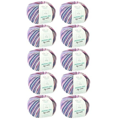 Merinowolle - Merinowolle Candy (Fb 868) - 10 Knäuel Merinowolle lila zum Stricken - dicke Wolle + GRATIS MyOma Label - 100g/150m - Nadelstärke 6-7mm - MyOma Wolle - Color Wolle von My Oma