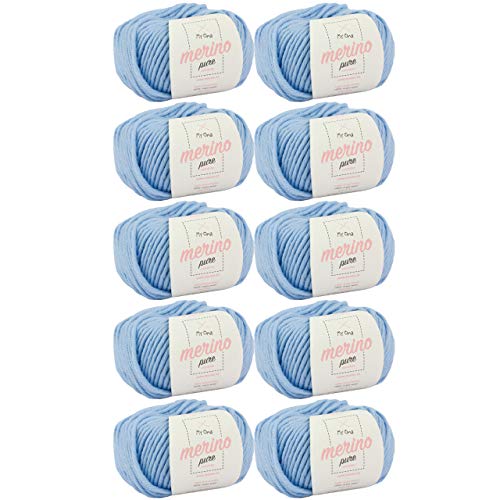 Merinowolle extrafine -10x Merino pure arctic (Fb 46277)- 10 Knäuel Merinowolle blau + GRATIS Label - Merino Wolle zum Stricken - 50g/56m - Nadelstärke 6-7mm - 100% Merino - Wolle zum Stricken MyOma von My Oma