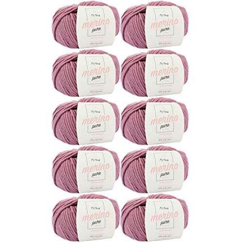 Merinowolle extrafine -10x Merino pure rosé (Fb 4708)- 10 Knäuel Merinowolle rosa + GRATIS Label - Merino Wolle zum Stricken - 50g/65m - Nadelstärke 6-7mm - 100% Merino - Wolle zum Stricken von My Oma