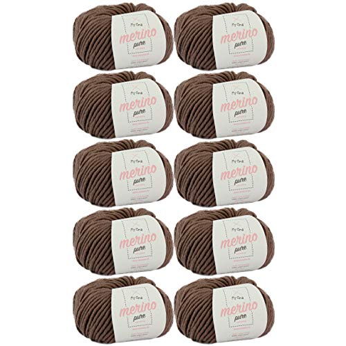 Merinowolle extrafine -10x Merino pure taupe (Fb 4368)- 10 Knäuel Merinowolle taupe + GRATIS Label - Merino Wolle zum Stricken braun - 50g/65m - Nadelstärke 6-7mm - 100% Merino - Wolle zum Stricken von My Oma