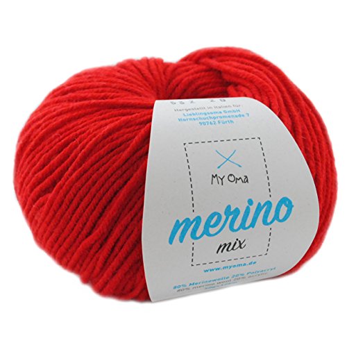 Merinowolle stricken - 1 Knäuel Merinowolle hagebutte (Fb 532) - rote Wolle zum Häkeln - Garn Merino + GRATIS MyOma Label - 50g/120 m - MyOma Wolle - weiche Wolle - Mischwolle stricken von My Oma