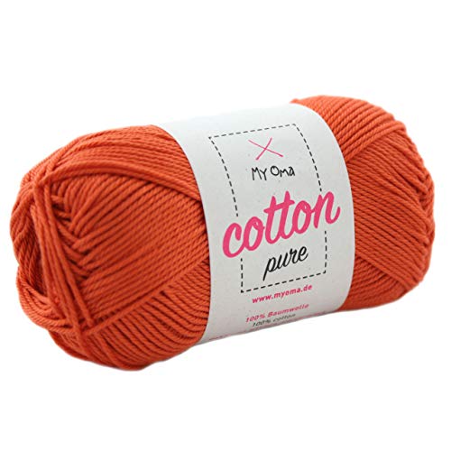 My Oma Baumwolle Wolle Cotton Pure fuchsrot (Fb 0144)- Baumwollgarn zum Stricken + GRATIS Anleitung - 1 Knäuel braunrotes Baumwollgarn/Baumwolle rot - 50g/125m - Nadelstärke 2,5-3,5mm von My Oma