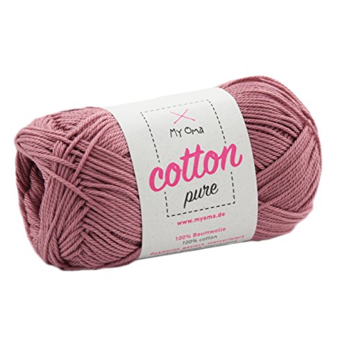 My Oma Baumwolle Wolle Cotton Pure rosé (Fb 0028)- Baumwollgarn zum Stricken + GRATIS Anleitung - 1 Knäuel Altrosa Baumwollgarn/Baumwolle rosa - 50g/125m - Nadelstärke 2,5-3,5mm von My Oma