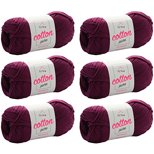 My Oma Baumwolle häkeln Cotton Pure Purpur (Fb 0049)- Baumwollgarn zum Häkeln dünn + GRATIS Anleitung – 6 Knäuel pinkes Baumwollgarn/Baumwolle pink - 50g/125m – Nadelstärke 2,5-3,5mm von My Oma