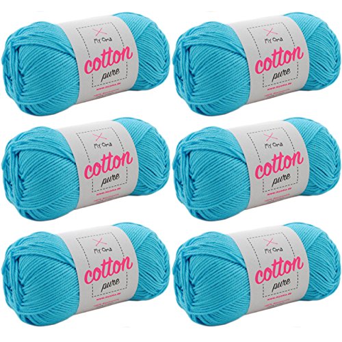 My Oma Baumwollgarn Cotton Pure südsee (Fb 0124)- Baumwolle zum Stricken und Häkeln + GRATIS Anleitung – 6 Knäuel Baumwolle türkis/türkises Baumwollgarn 50g/125m – Nadelstärke 2,5-3,5mm von My Oma