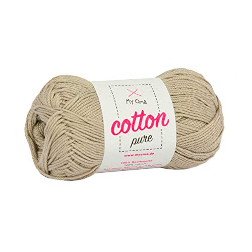 My Oma Baumwollgarn häkeln Cotton Pure Sand (Fb 0221)- Baumwollgarn zum Häkeln dünn + GRATIS Anleitung - 1 Knäuel beiges Baumwollgarn/Baumwolle beige- 50g/125m - Nadelstärke 2,5-3,5mm von My Oma