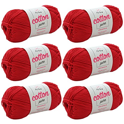 My Oma Baumwollgarn häkeln Cotton Pure rosenrot (Fb 0162)- Baumwolle zum Stricken und Häkeln + GRATIS Anleitung – 6 Knäuel Baumwolle dunkelrot/rotes Baumwollgarn 50g/125m – Nadelstärke 2,5-3,5mm von My Oma