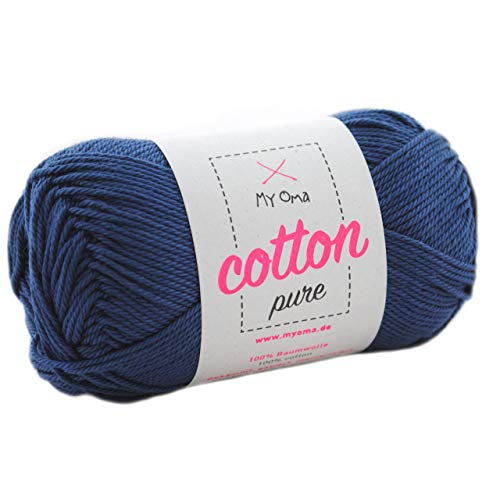 blaues Baumwolle Garn -Myoma Cotton Pure Nachtblau (Fb 0126)- Baumwolle zum Stricken und Häkeln + GRATIS Anleitung - 1 Knäuel Baumwolle blau/dunkelblaues Baumwollgarn 50g/125m - Nadelstärke 2,5-3,5mm von My Oma