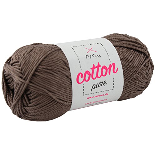 braune Baumwolle Garn -Myoma Cotton Pure lehm (Fb 0224)- Baumwolle zum Stricken und Häkeln + GRATIS Anleitung - 1 Knäuel Baumwolle braun/lehm-farbenes Baumwollgarn 50g/125m - Nadelstärke 2,5-3,5mm von My Oma