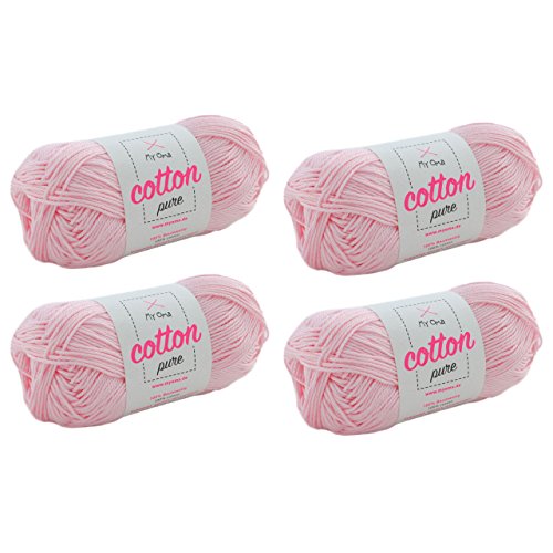 rosa Baumwolle zum Häkeln -MyOma Cotton pure magnolie (Fb 0152)- Baumwolle Garn stricken + GRATIS Anleitung – 4 Knäuel rosa Baumwollgarn/rosa Baumwolle – 50g/125m – Nadelstärke 2,5-3,5mm von My Oma