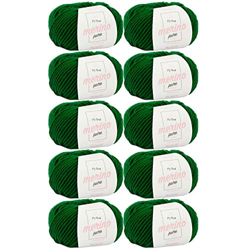 weiche Wolle -10x Merino pure waldgrün (Fb 4737)- 10 Knäuel Merinowolle grün + GRATIS Label - weiche Wolle - 50g/65m - Nadelstärke 6-7mm - Merinowolle Nadelstärke 6 - Merinowolle Nadelstärke 7 von My Oma