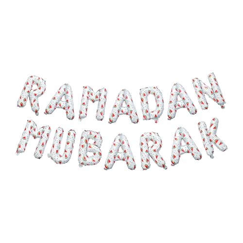 Ramadan Dekoration | Ramadan Mubarak Wassermelone Folie Buchstaben Luftballons Hängende Dekoration Weiß - by My Salah Mat von My Salah Mat