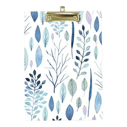 A4 Standard Klemmbrett Aquarell Blumen Blau Grün Blätter Kunststoff Klemmbretter für Schüler Schule Büro Niedriges Profil Metall Clip Hängeloch von MyDaily