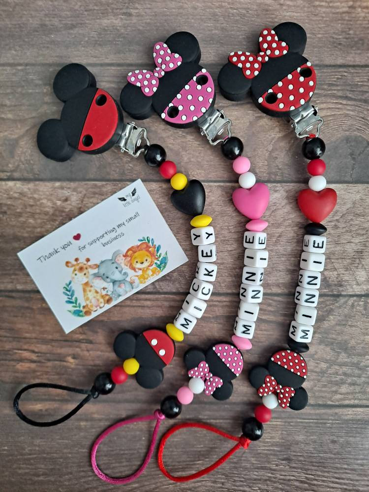 Personalisierte Maus Schnullerclip | Geschenk Babyparty Schnullerkette Baby Mädchen Junge Mam von MyLittleAngelGB