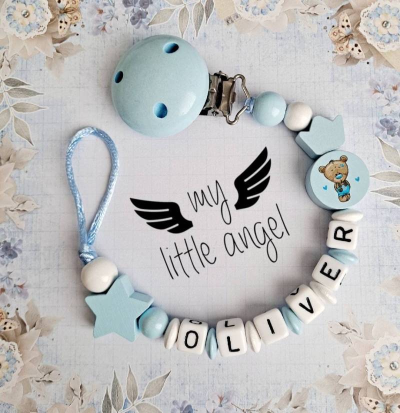 Personalisierte Teddy Schnullerkette | Geschenk Babyparty Baby Junge Mädchen Unisex Mam Handmade Ich Zu Dir von MyLittleAngelGB